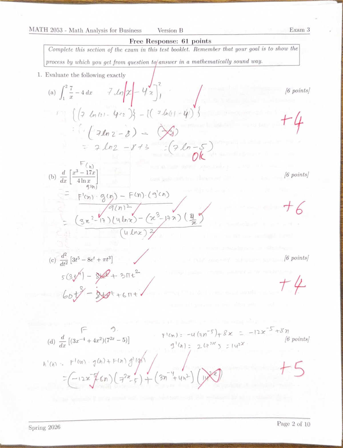MATH 2053 Math Analysis for Business Practice Final Exam Version B ...