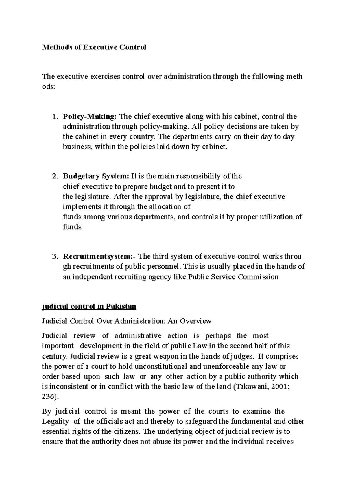 PA 2 - Methods of Executive Control and Judicial Oversight in ...