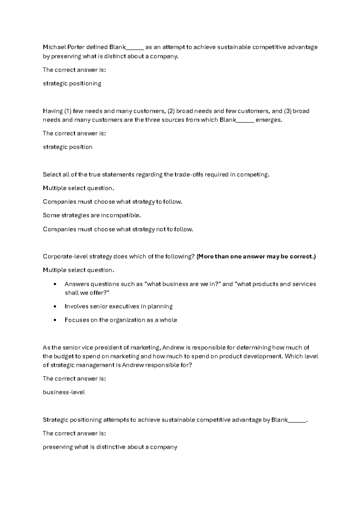 Strategic Planning Essentials - QA for BUS 101 Final Exam - Studocu