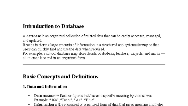 MySQL Lecture Notes: Introduction to Database Concepts - Studocu