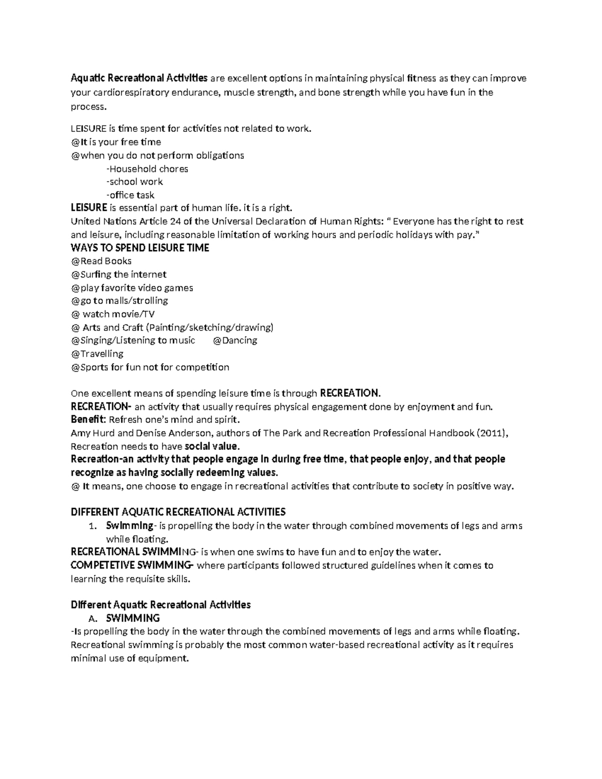 Aquatics Lesson 2: Exploring Recreational Water Activities for PE and ...