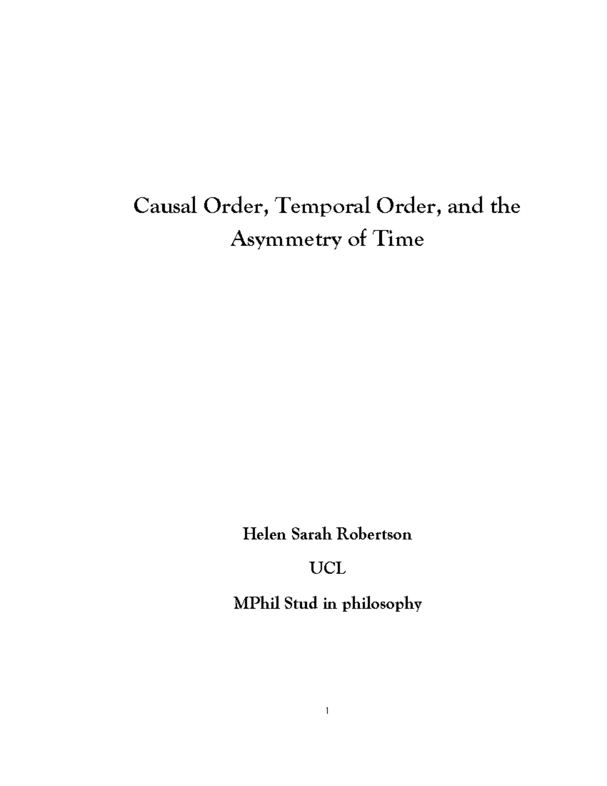 Causal and Temporal Order: Investigating Time's Asymmetry (MPhil) - Studocu