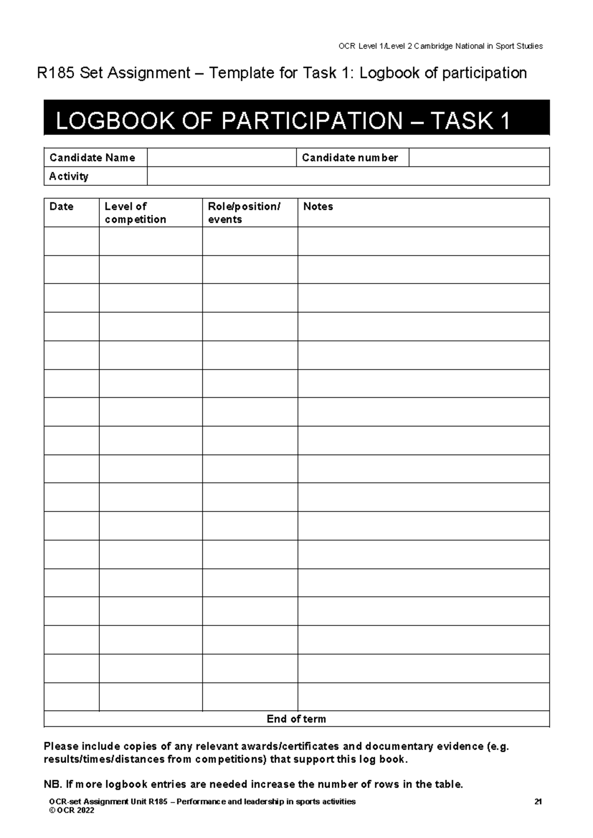 Logbook of participation (R185) (2) - OCR-set Assignment Unit R185 ...