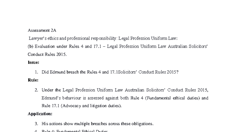 Assessment 2A: Ethics & Professional Responsibility in Legal Practice ...