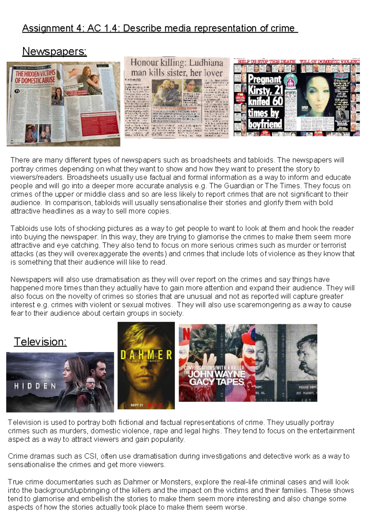 Criminology Assignment 4: Media Representations of Crime - Studocu