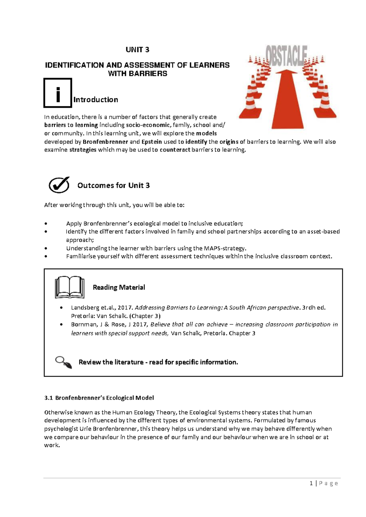 UNIT 3: Identification & Assessment of Learners Facing Barriers - Studocu