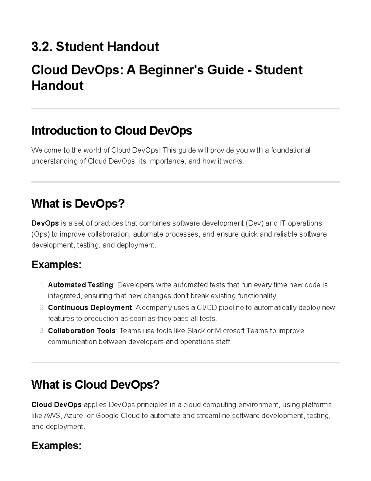 3065 1030 DOC Introduction to Cloud Dev Ops - 3. Student Handout Cloud ...