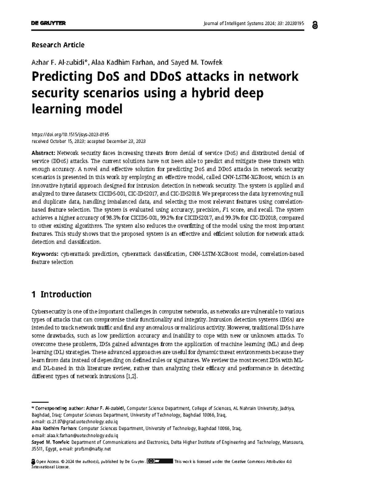 An Explanation of the LSTM Model Used for DDo S Attacks Classification ...