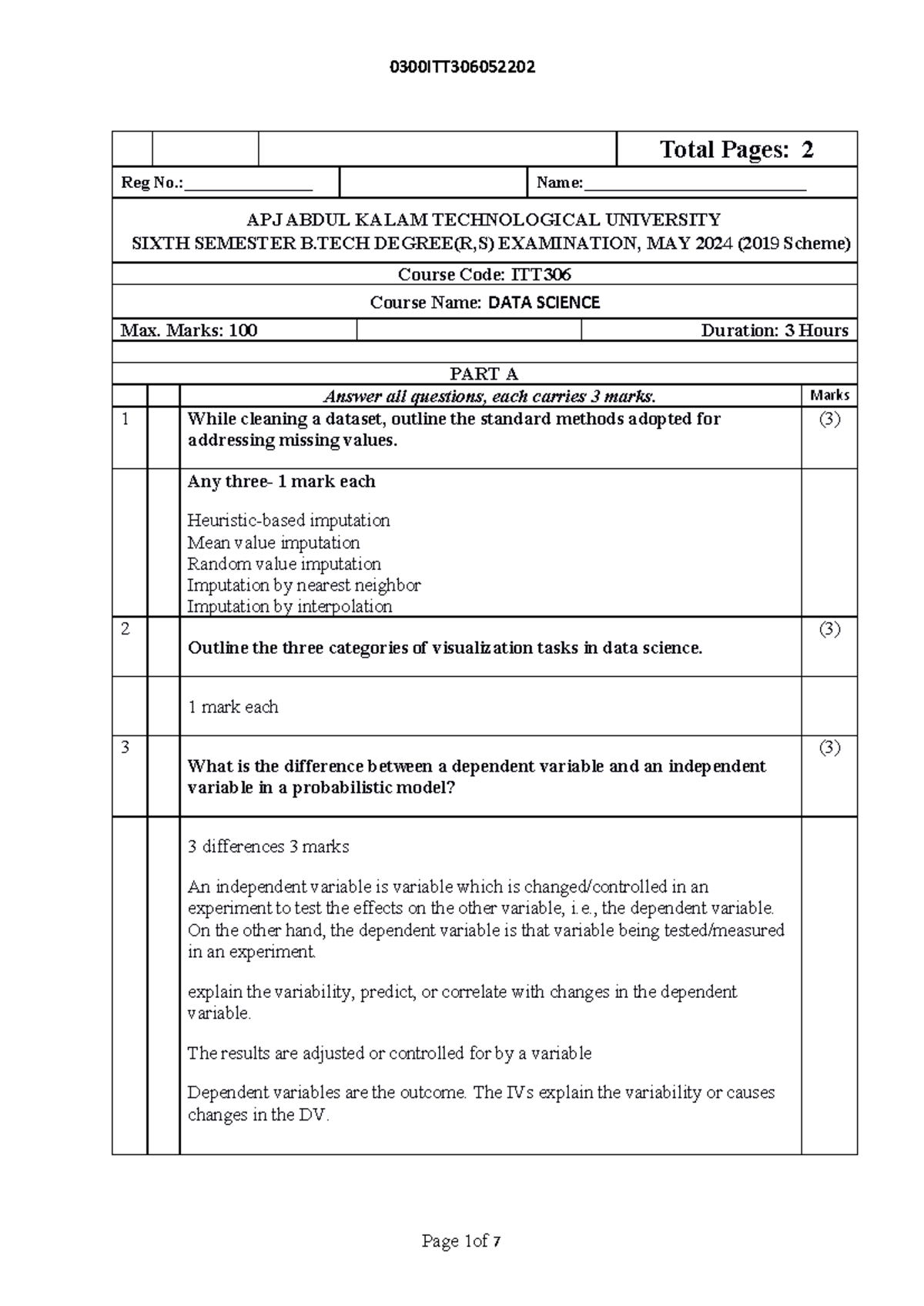 0300ITT306052202 Data Science Final Exam Answer Scheme - Studocu