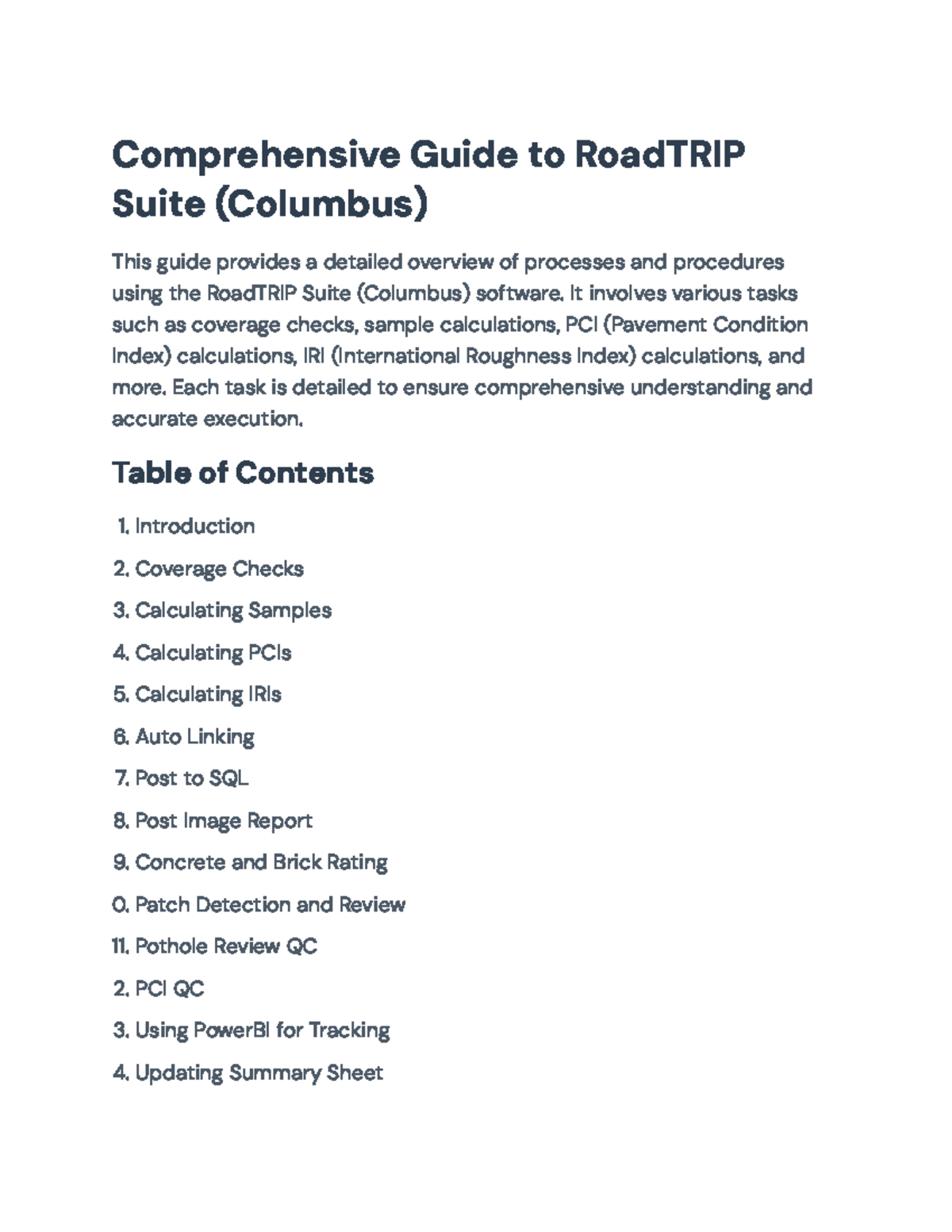 Comprehensive User Guide for RoadTRIP Suite (Columbus) Software ...