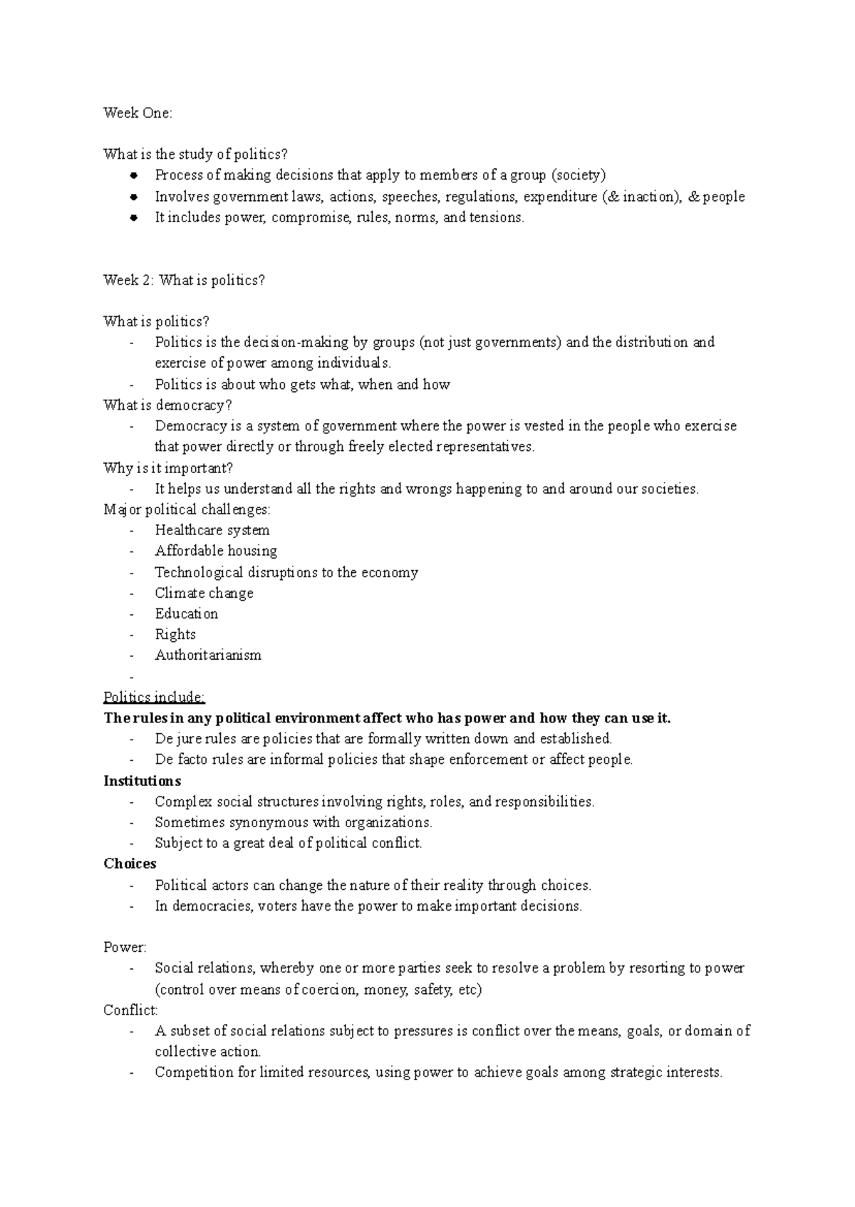 POLA - Week 1 & 2 Lecture Notes on Politics and Democracy - Studocu