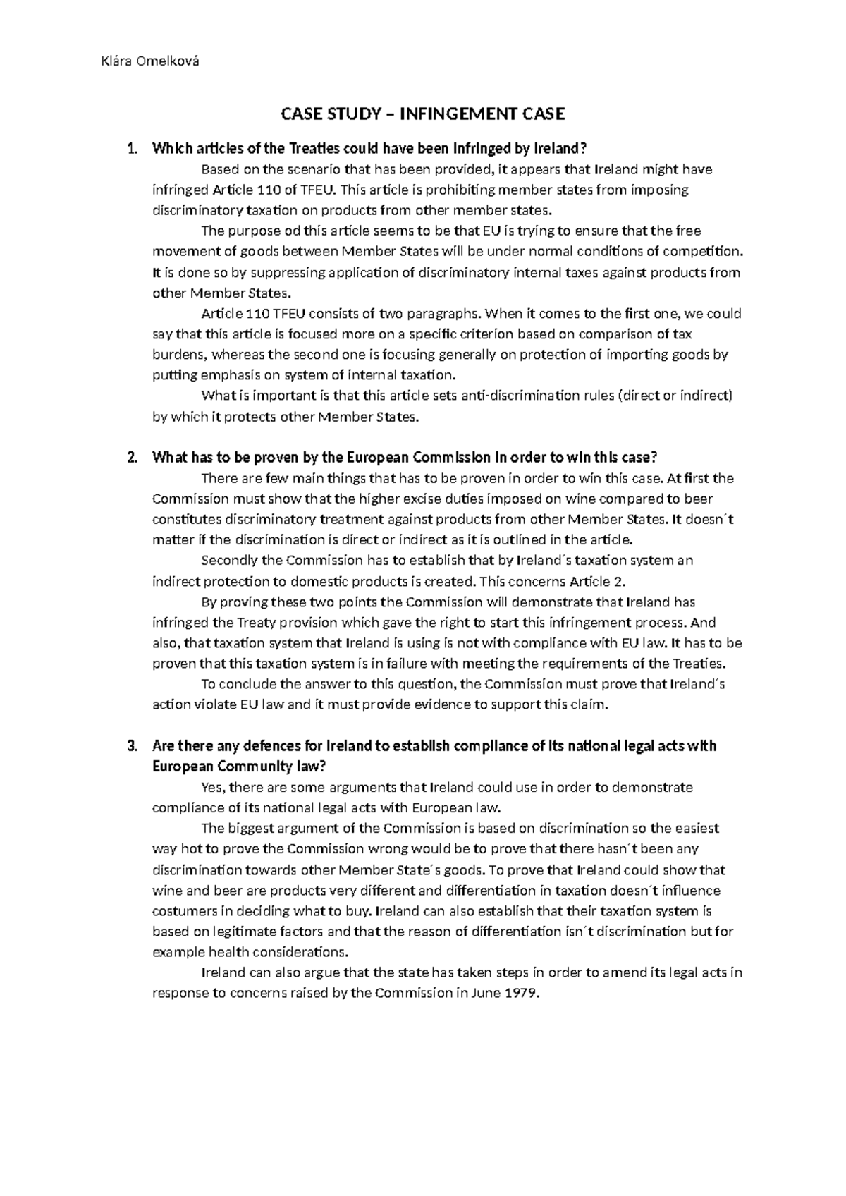 CASE Study - infringement case - Klára Omelková CASE STUDY ...