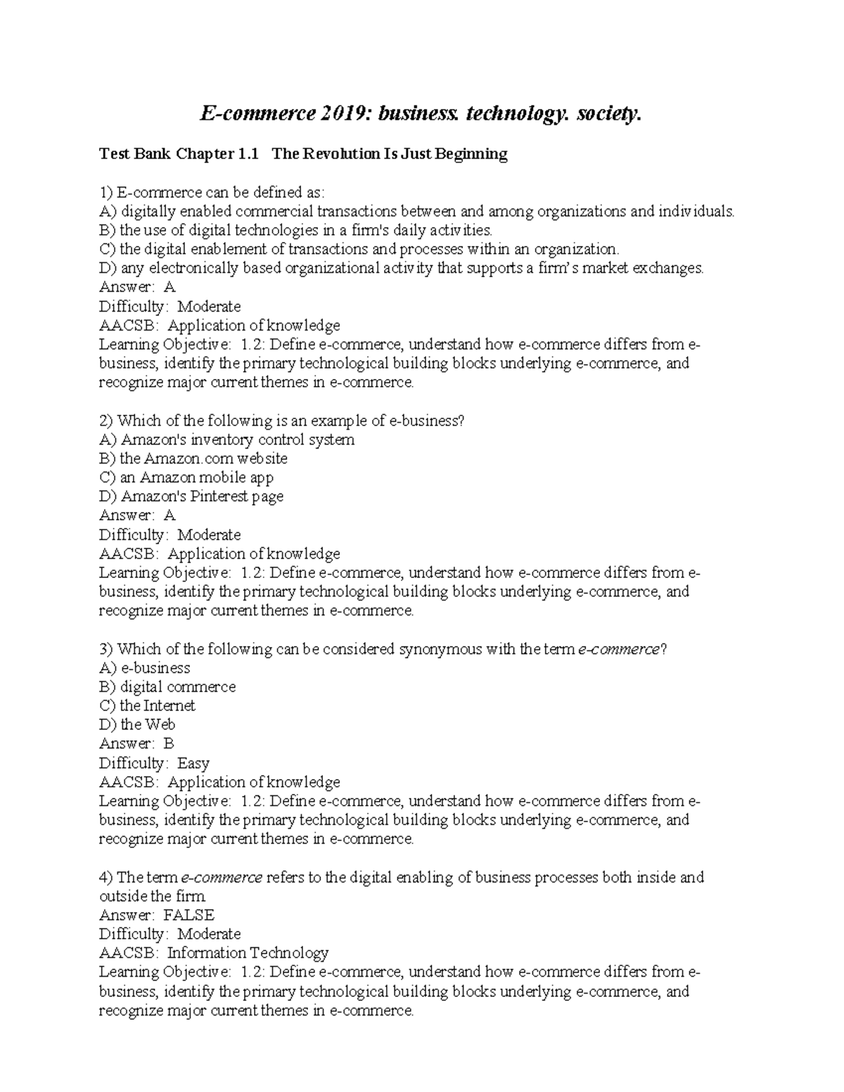 BÀI TẬP TRẮC NGHIỆM: E-commerce Concepts & Applications (Chapter 1 ...