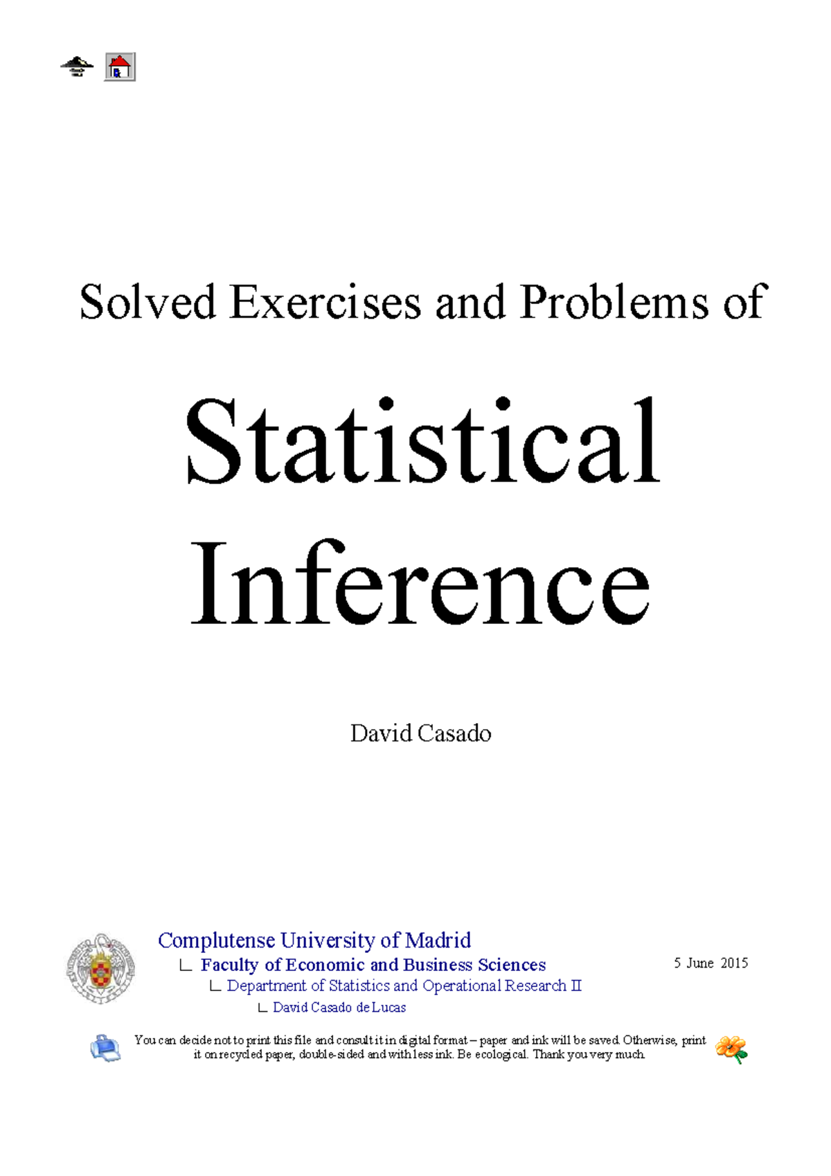 Problems and Solutions - Solved Exercises and Problems of Statistical ...