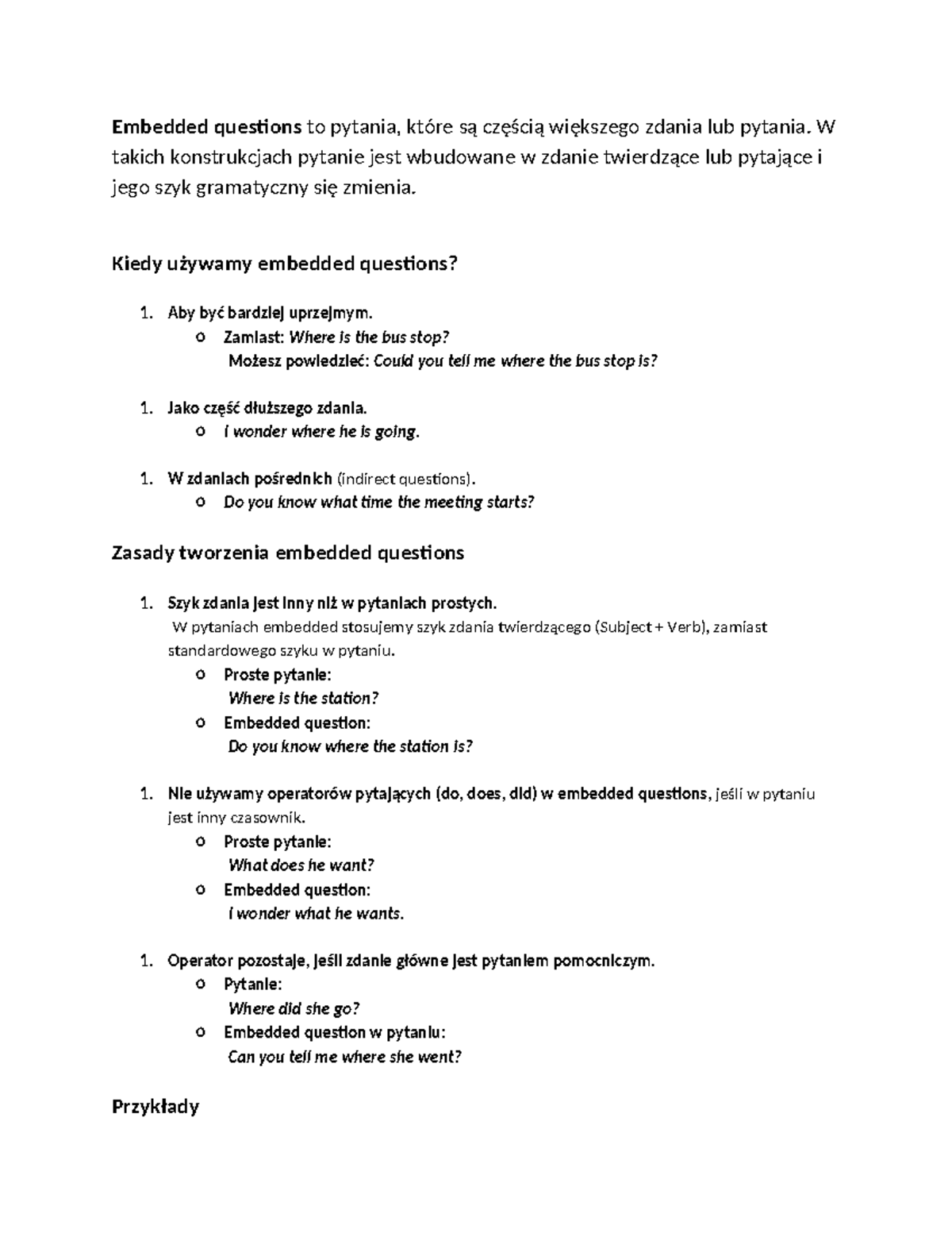 Embedded Questions: Rules and Examples in English Language - Studocu