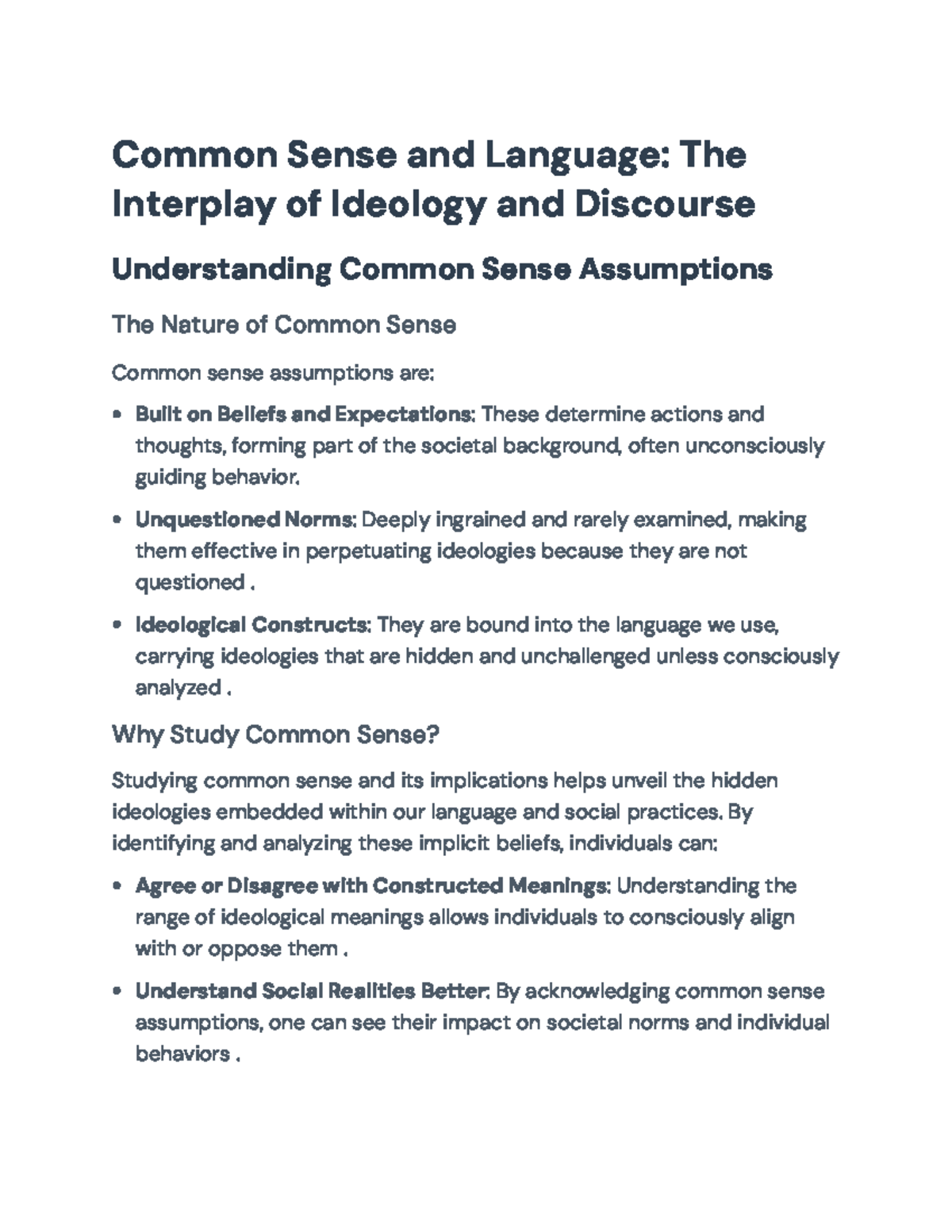 Examining Ideology and Discourse: Unpacking Common Sense Assumptions ...