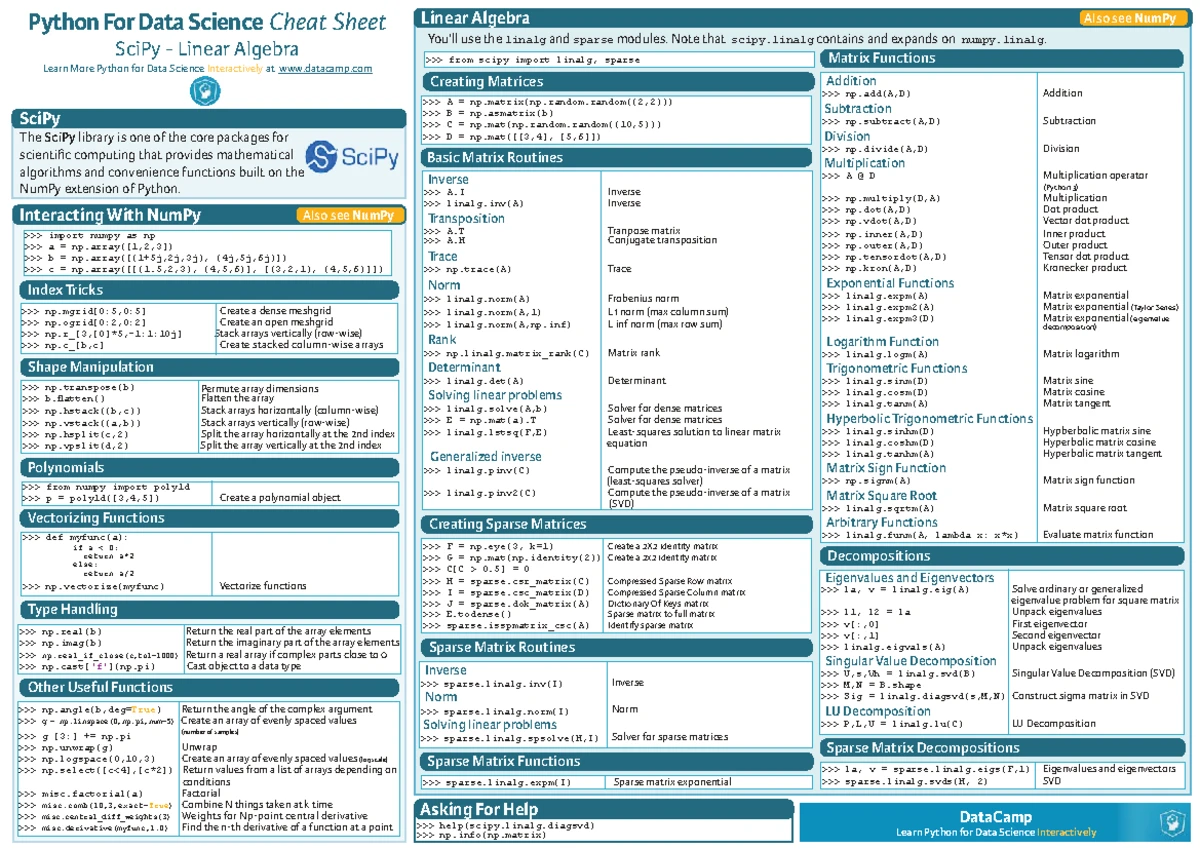 Python for Data Science: NumPy Basics Cheat Sheet (DSC101) - Studocu