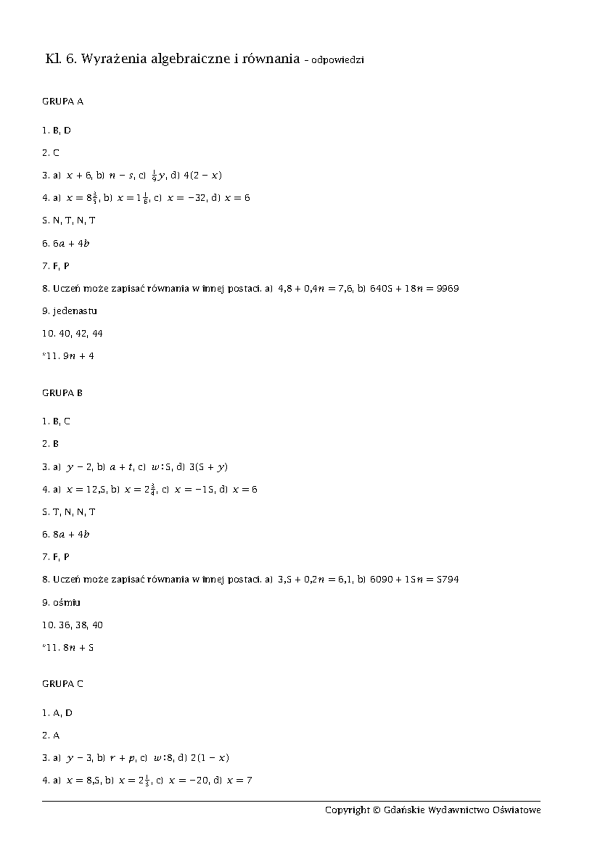 Odpowiedzi Układ Równań Sprawdzian 2 Gimnazjum www.studocu.com