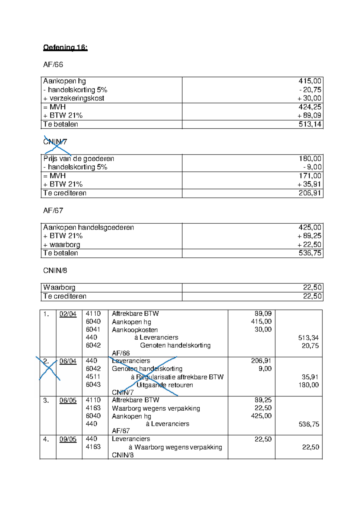 Oplossingen Oefeningen 16-19: AF/66, VF/80, AF/40, VF/50 - Studocu