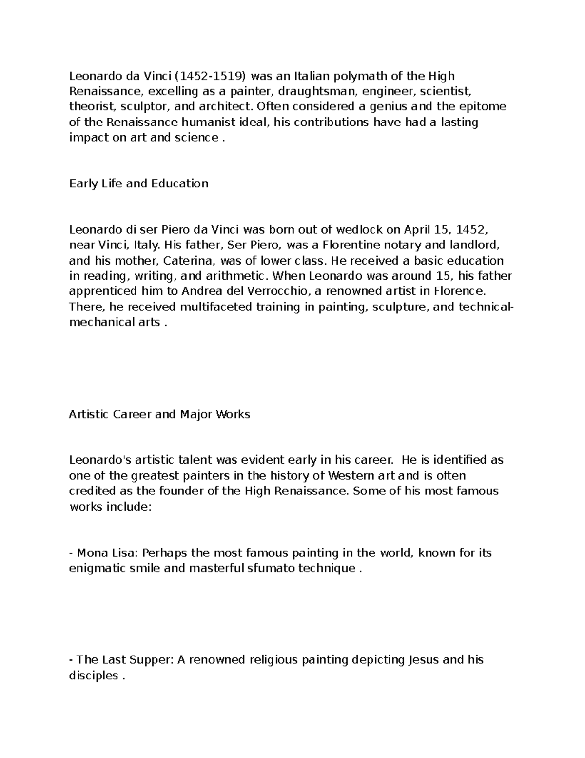 Leonardo da Vinci: A Renaissance Polymath's Life & Legacy - Studocu