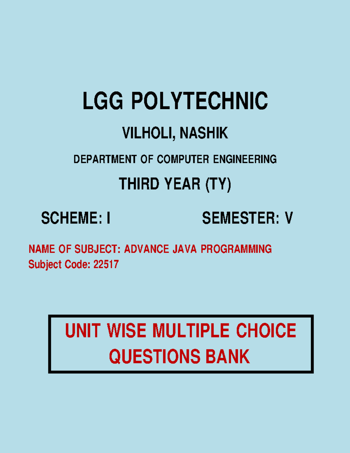 AJP 22517 - Advance Java Programming MCQ Question Bank - Studocu