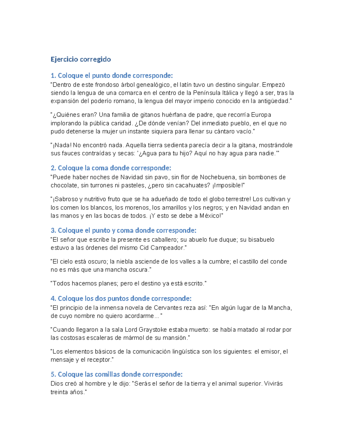 Ejercicio corregido 1: Puntuación y Composición en Español - Studocu