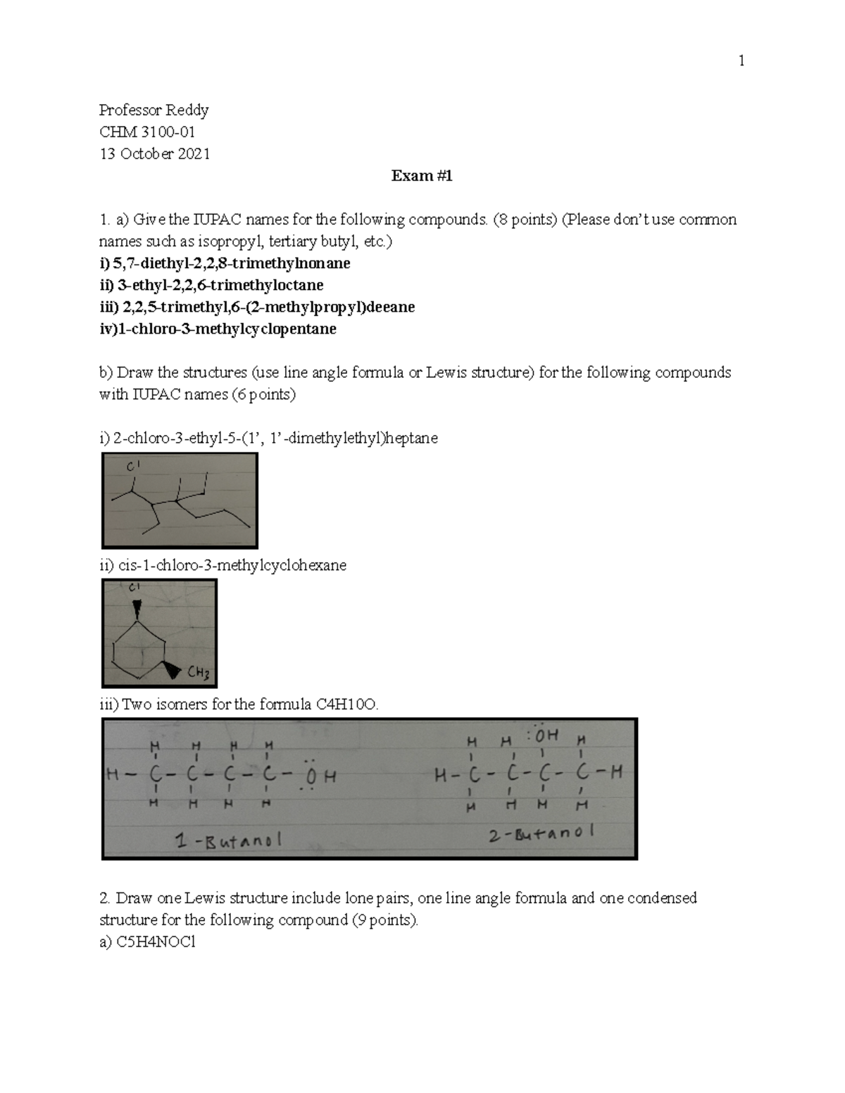 CHM 3100-01 Exam 1 Study Guide: Key Concepts & Structures - Studocu