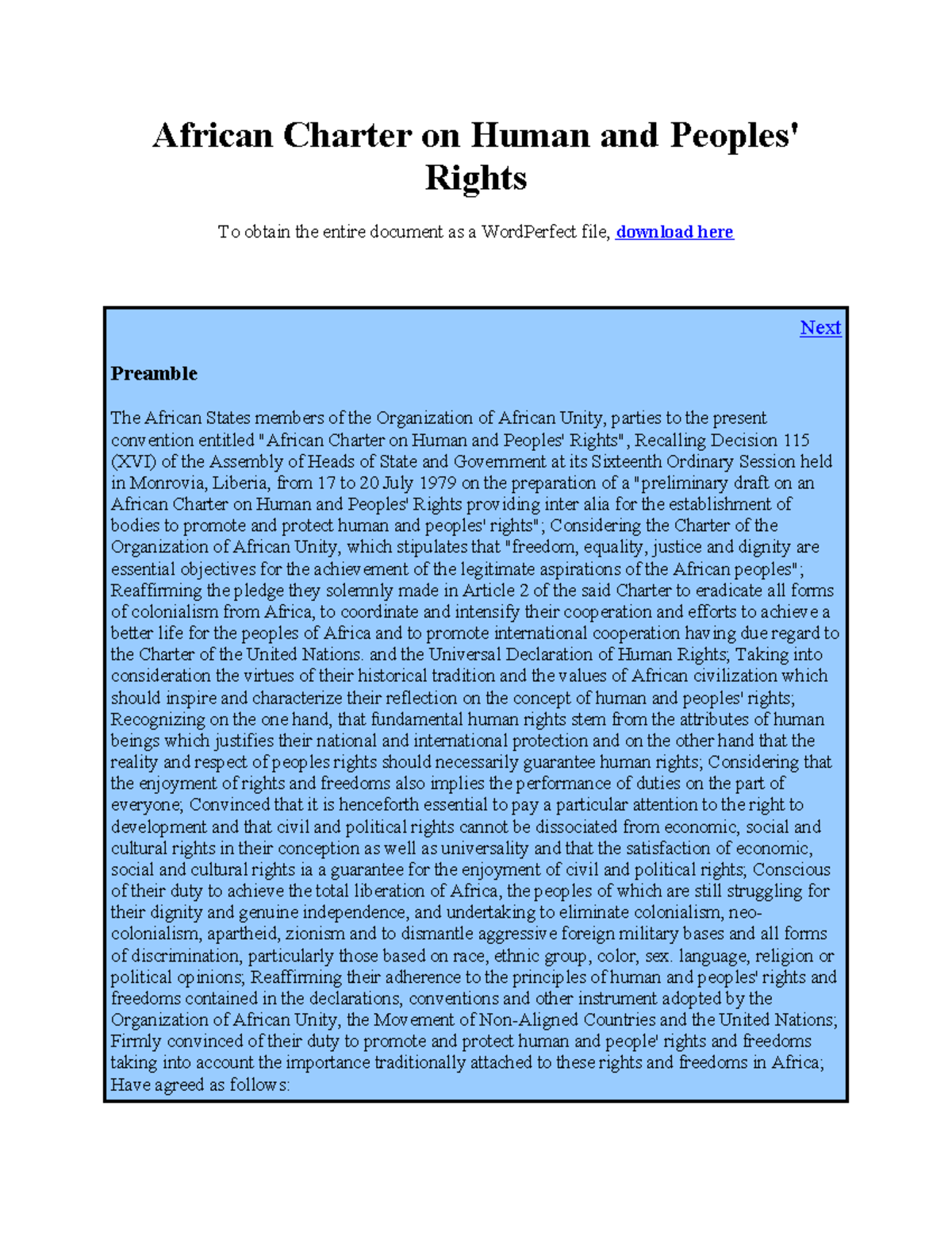 African Charter on Human and Peoples' Rights (OAU) Document - Studocu