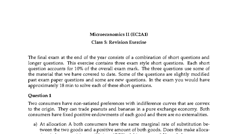 Microeconomics II (EC2A1) Class 5: Final Exam Revision Exercise - Studocu