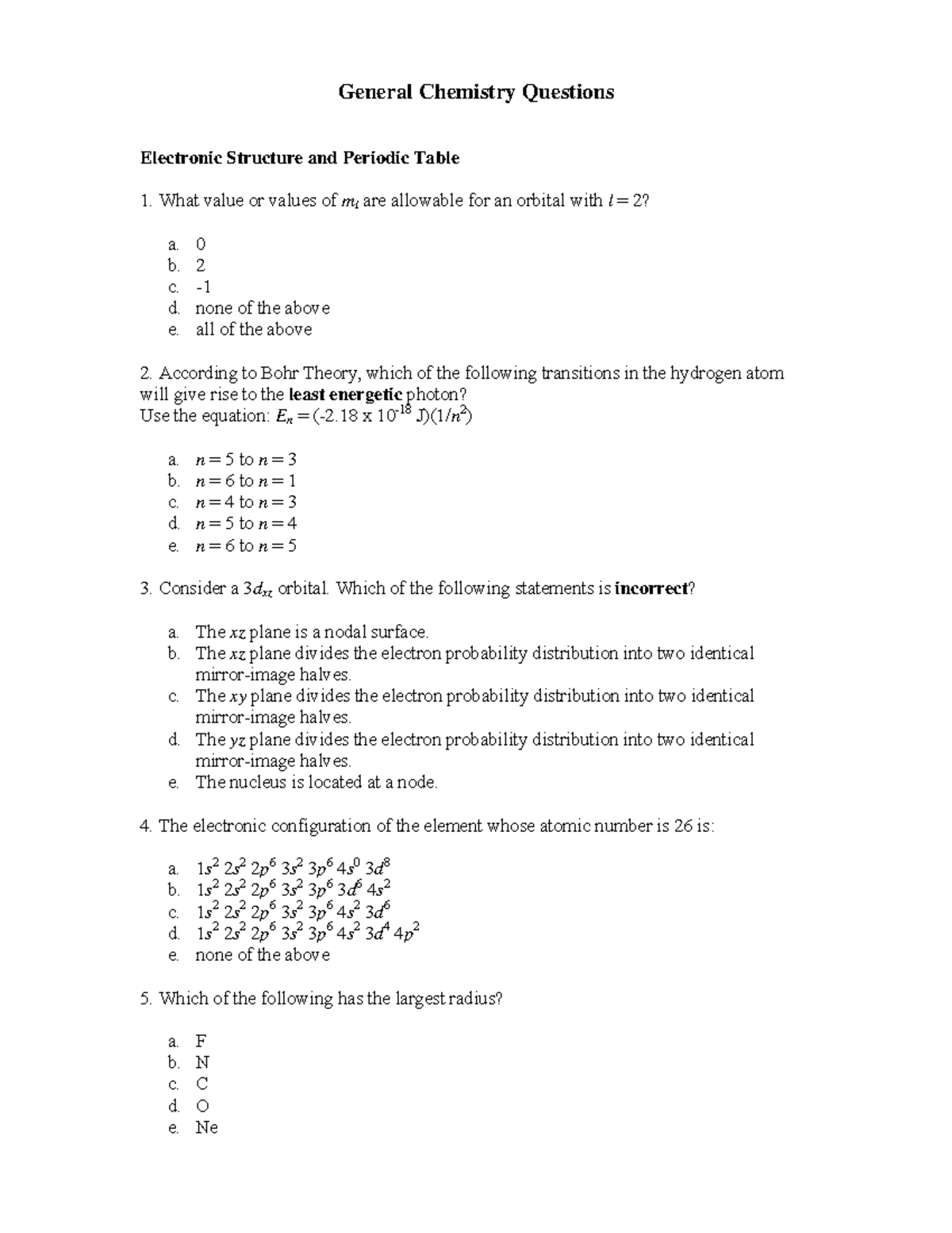 1st SCT PP - sct - General Chemistry Questions Electronic Structure and ...