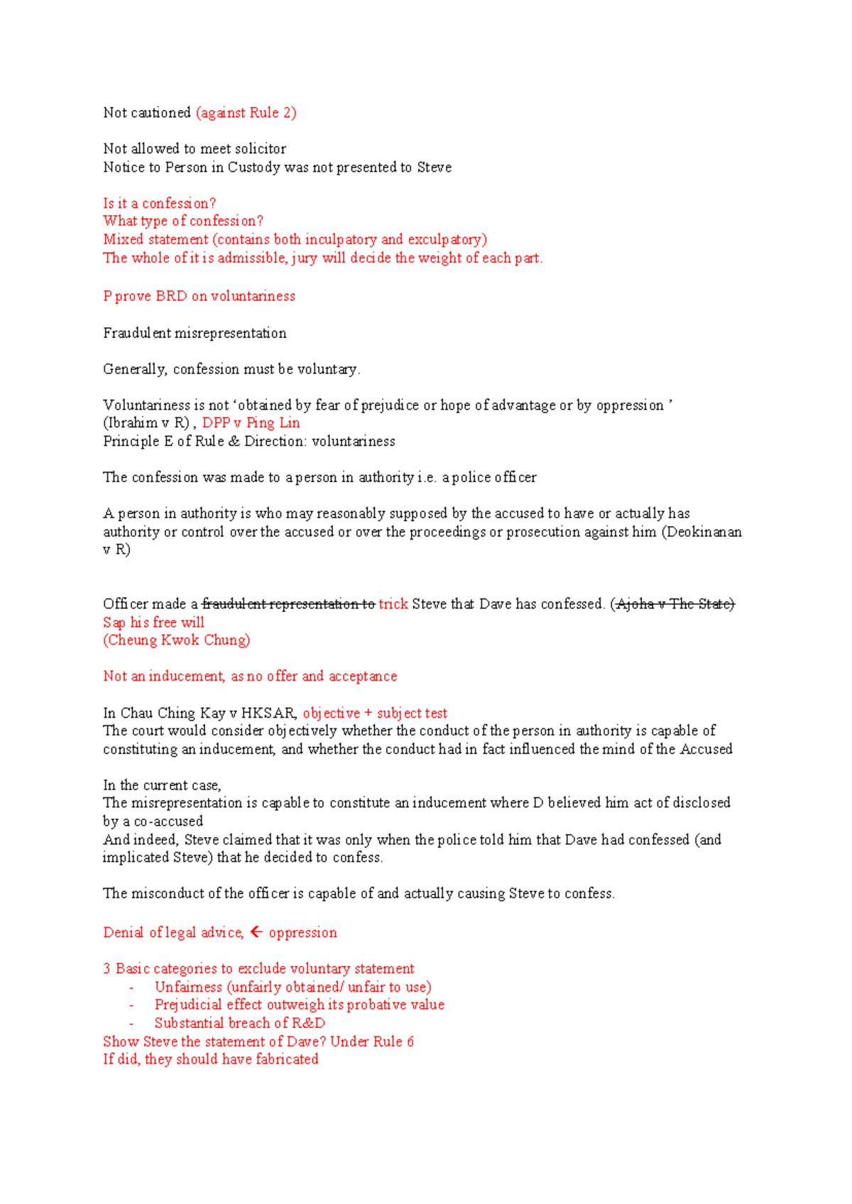 Evidence Tutorial Notes: Confessions & Bad Character (LAW101) - Studocu