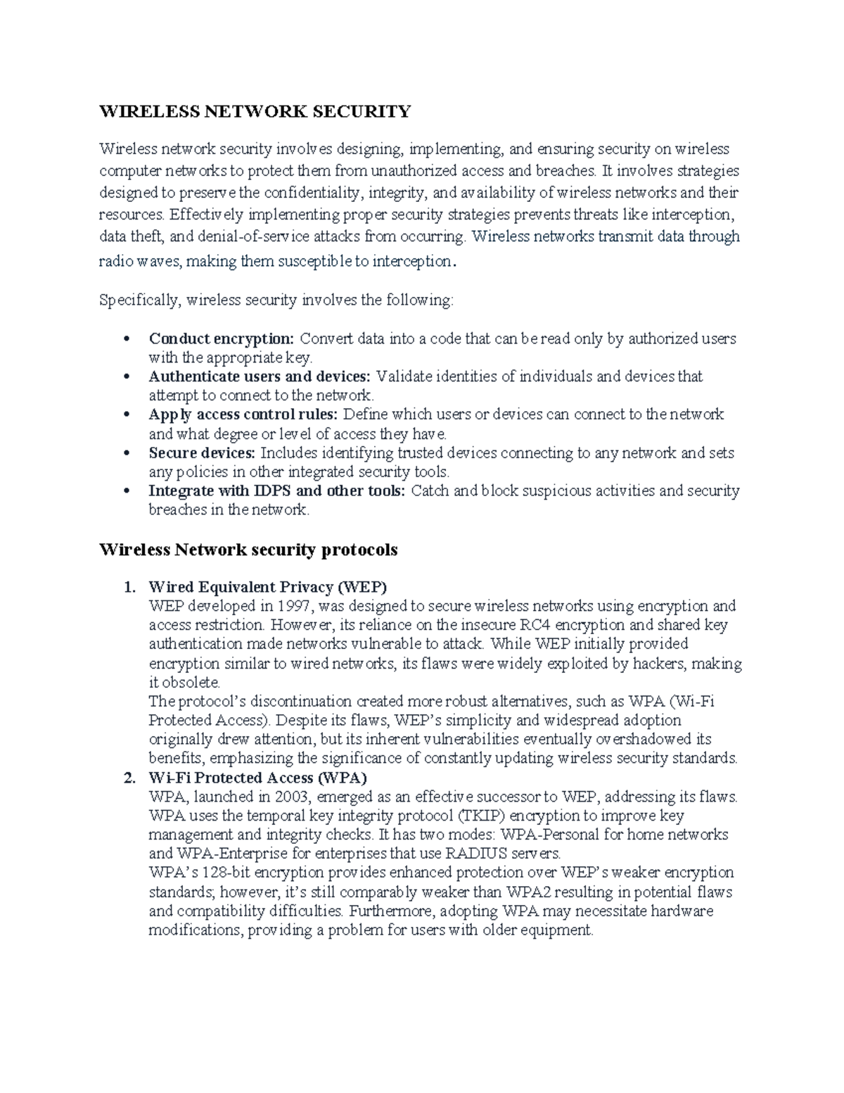 Wireless Network Security: Strategies and Protocols Overview - Document Preview