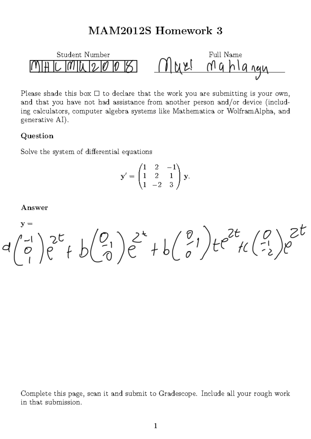 2024 Homework 04 1 - MAM2012S Homework 3 Student Number Full Name ...