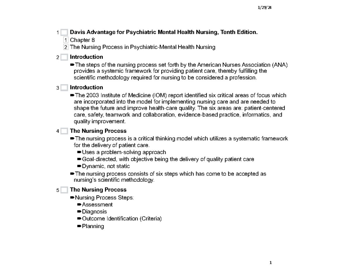 NUR 101: Nursing Process in Psychiatric-Mental Health Nursing - Studocu