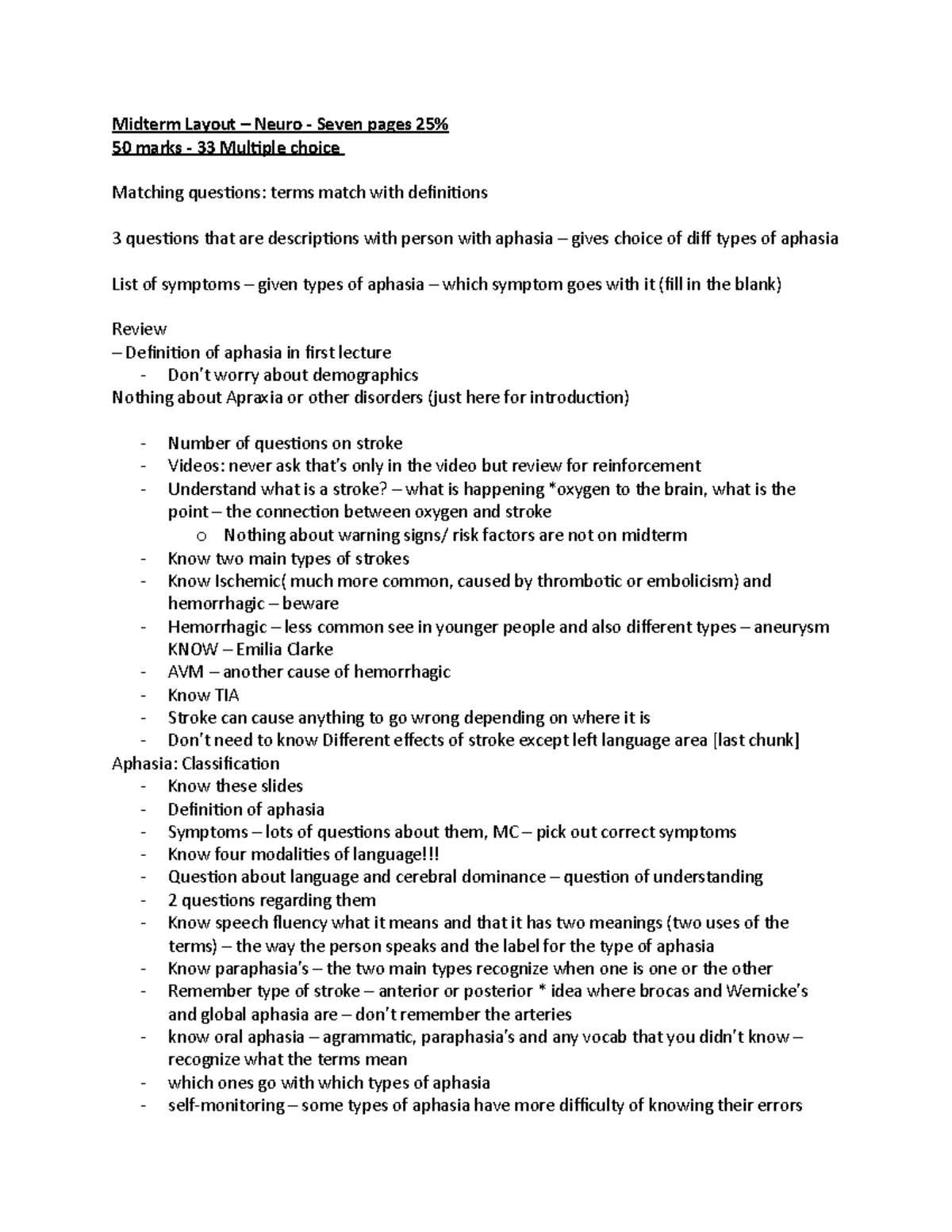 Neuro - Midterm Layout - notes for class and taken from the lectures ...