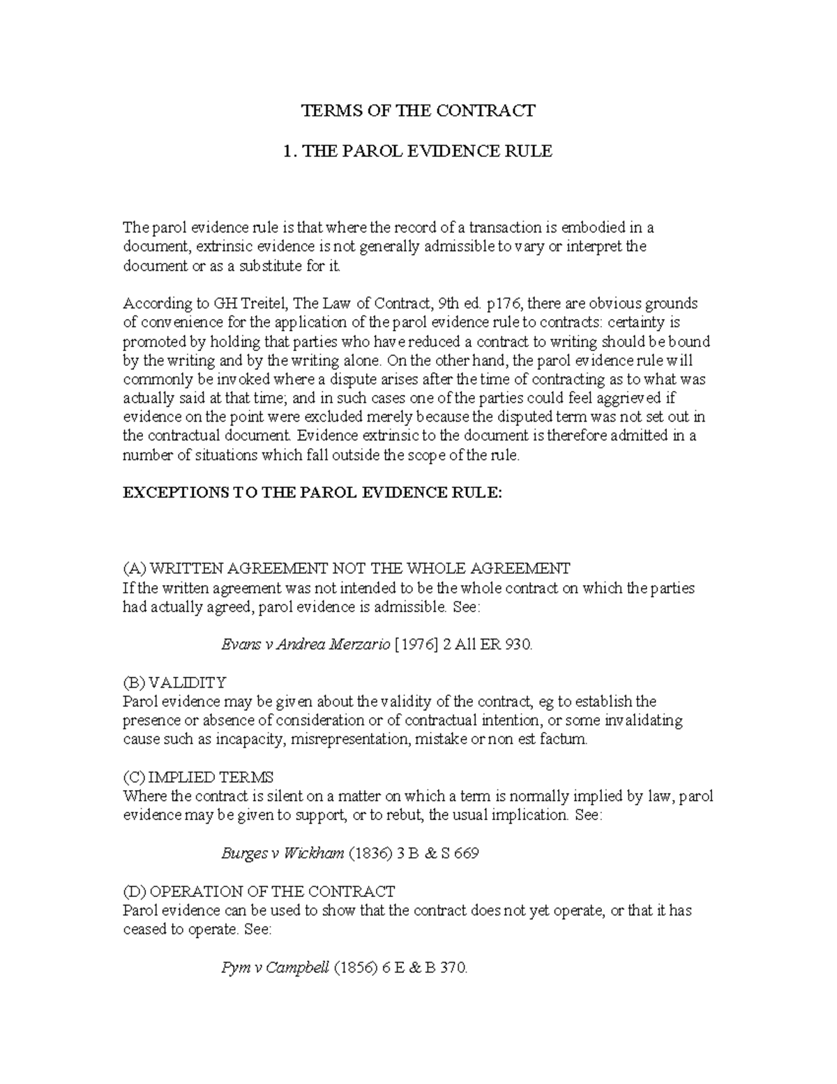 Contract Law: Understanding the Parol Evidence Rule and Its Exceptions ...