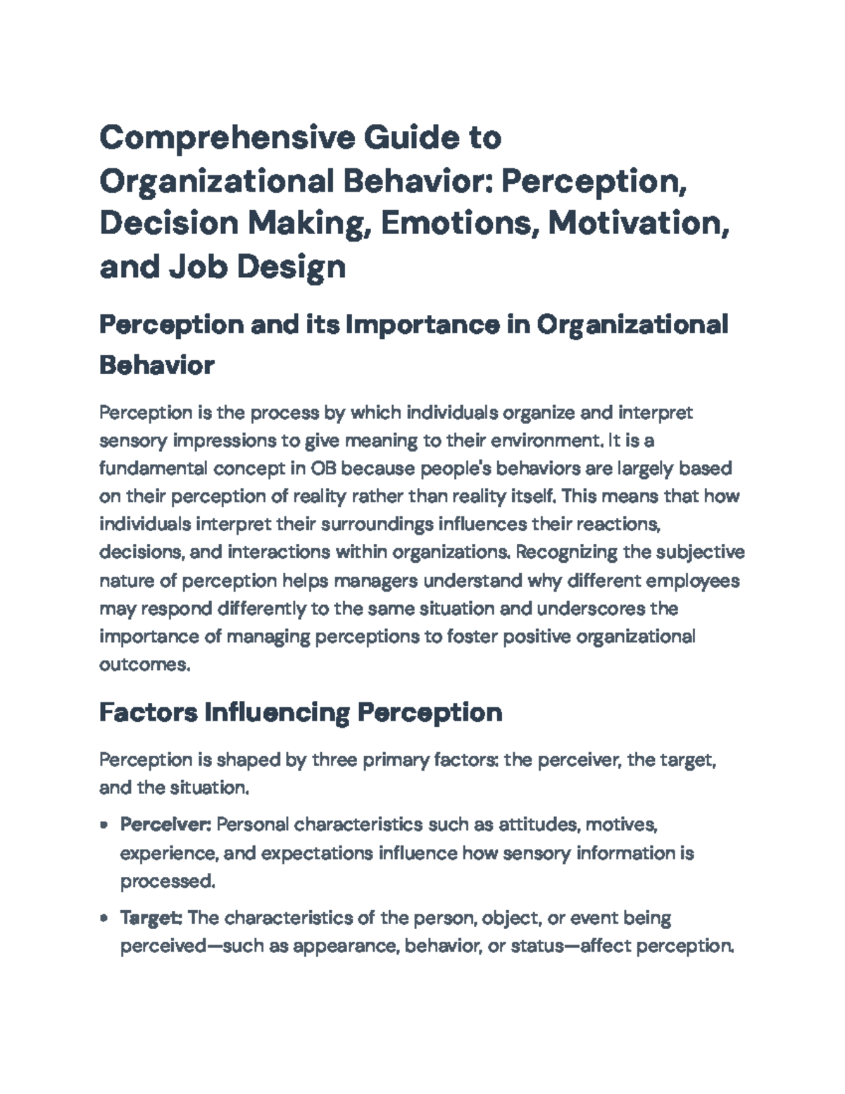 Comprehensive Guide to OB: Perception, Decision Making, Emotions ...