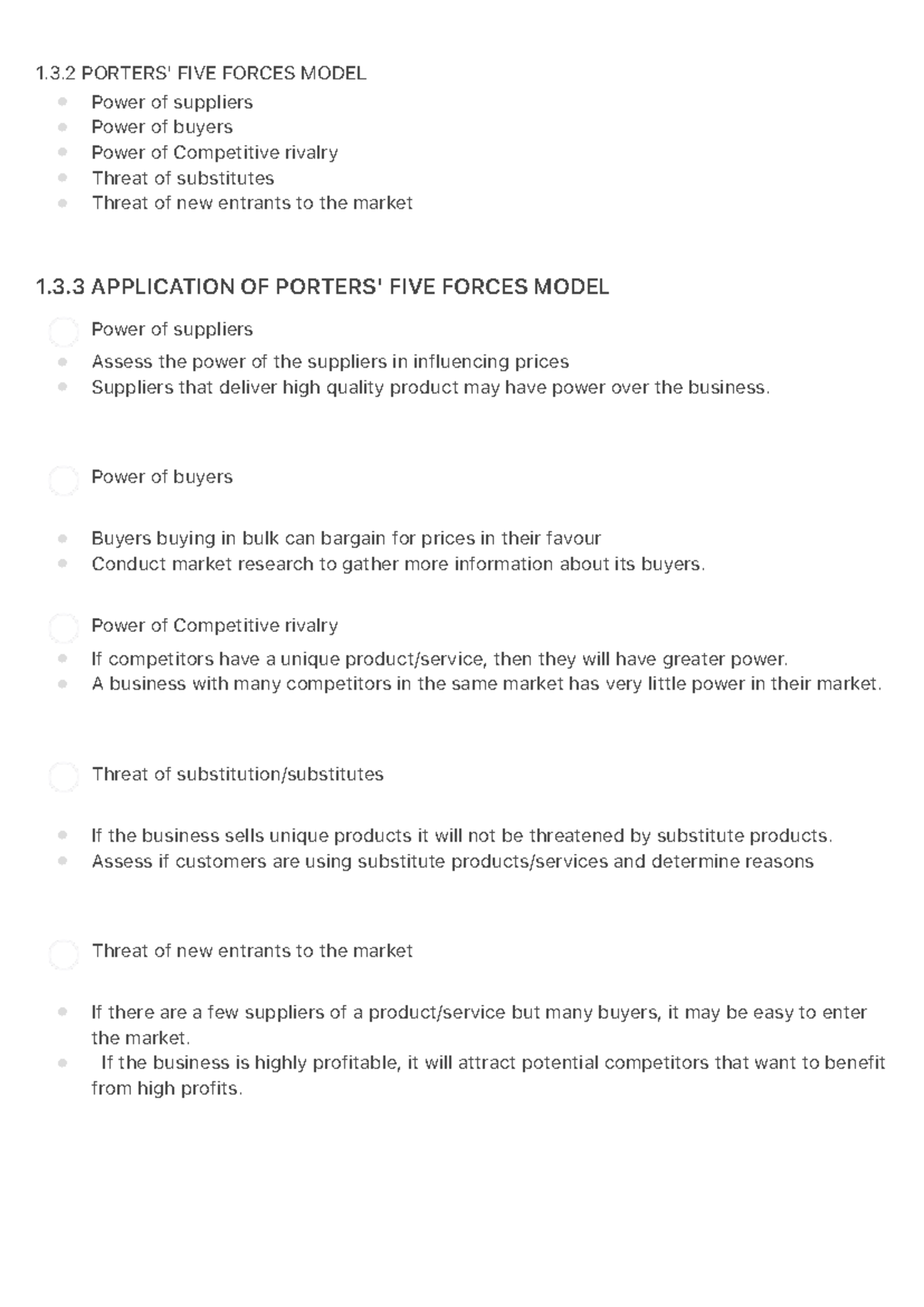 1.3.2 Porter's Five Forces Model Analysis and Application - Studocu
