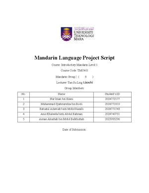 Mandarin Script Roles PLAY - TMC INTRODUCTORY TO MANDARIN (LEVEL 1 ...