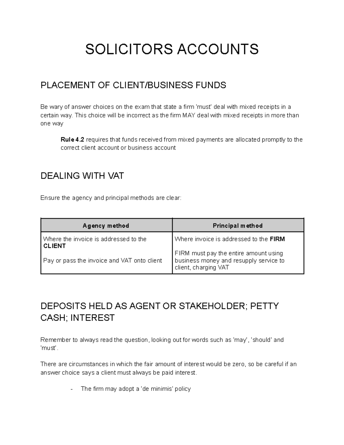 Solicitors Accounts - law notes - SOLICITORS ACCOUNTS PLACEMENT OF ...