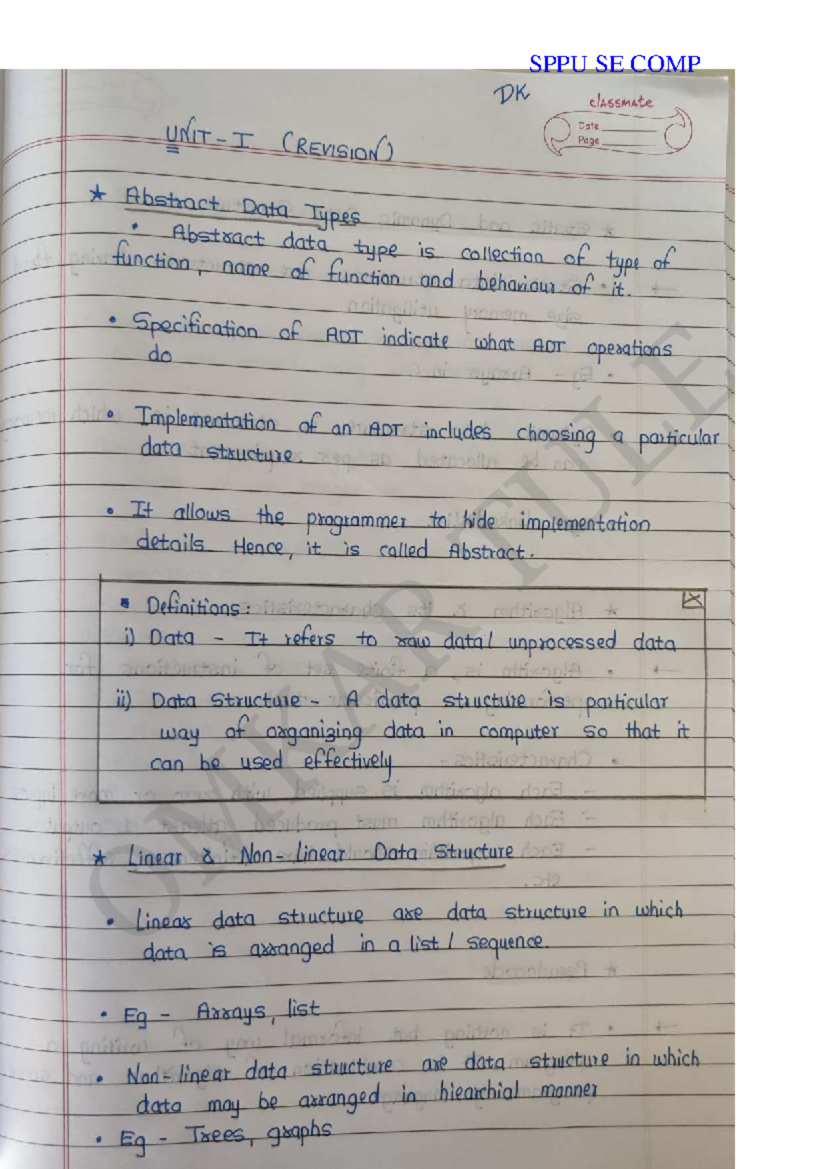 FDS SE COMP Unit 1 & 2 In-Sem Notes on Data Structures - Studocu