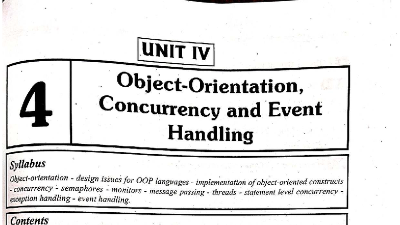 PPL 4th Unit - Concurrency and Event Handling Overview - Studocu