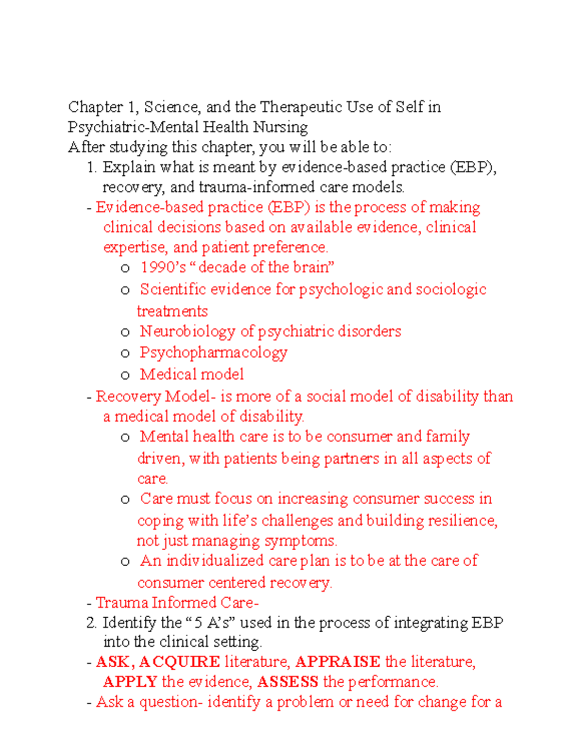 Psychiatric-Mental Health Nursing: Week 1 Key Concepts Overview - Studocu