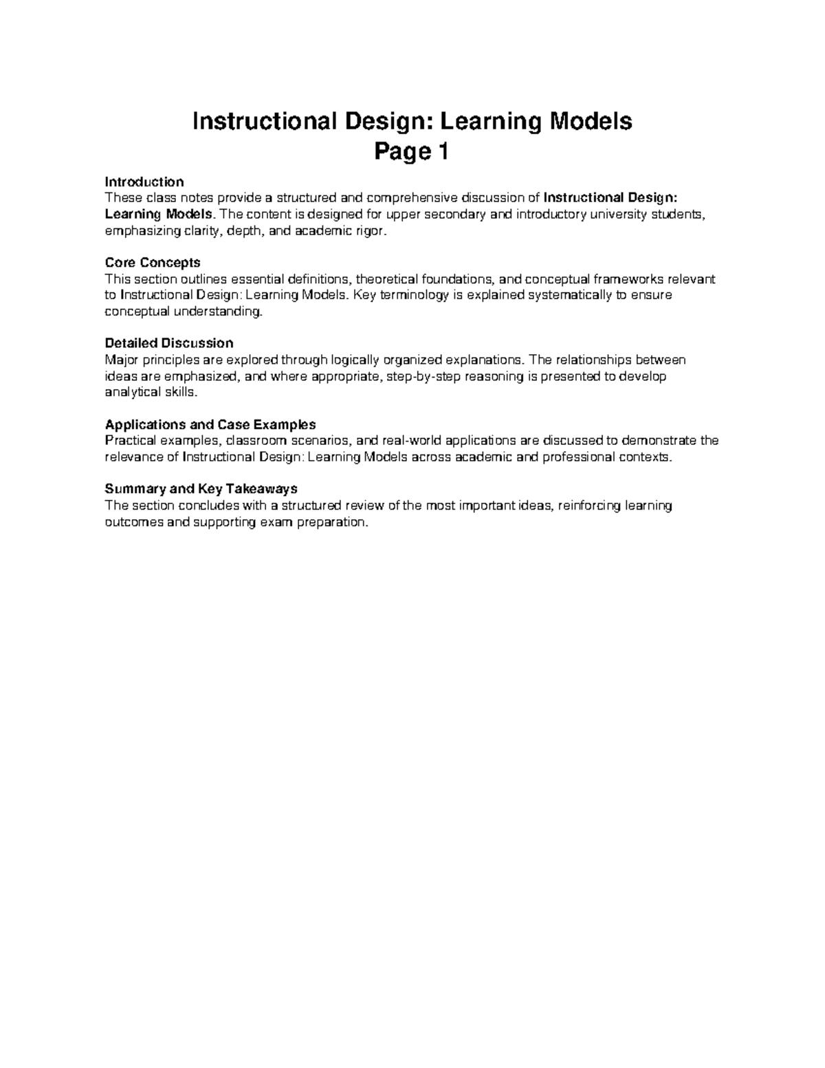 Instructional Design: Learning Models Class Notes Set 5 - Studocu