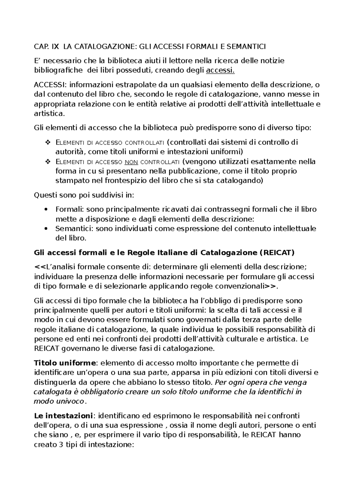 Cap. IX: Accessi Formali e Semantici nella Catalogazione Bibliografica ...