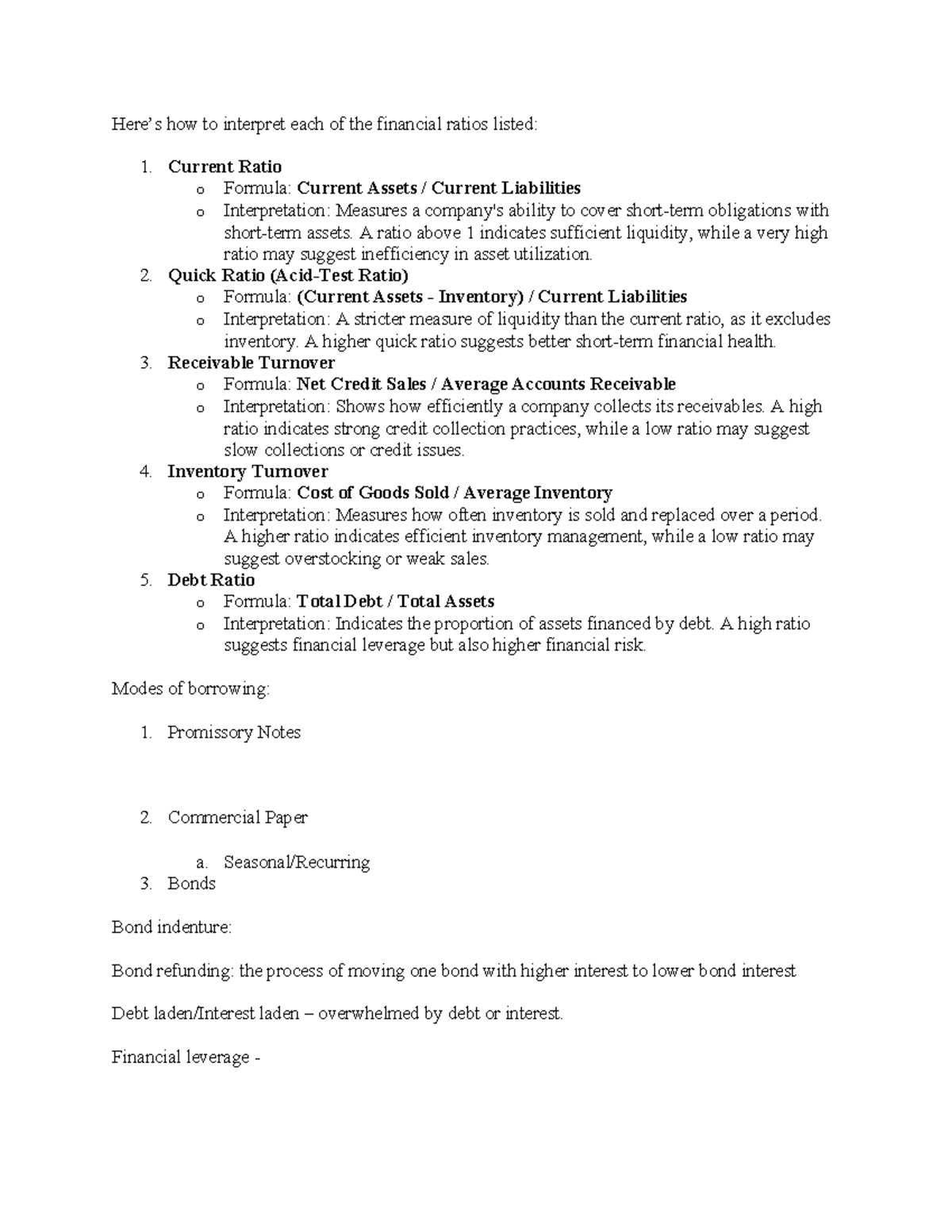 Financial ratios interpretation and analysis - sample document - Studocu