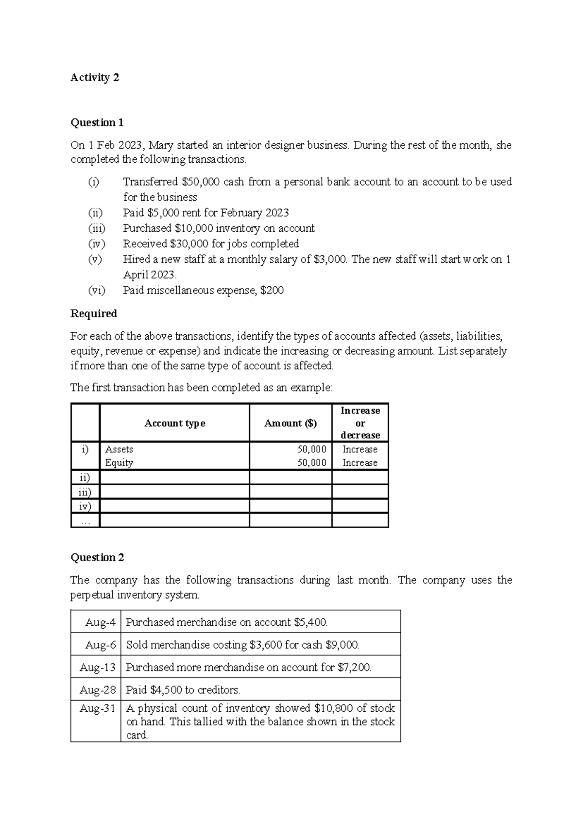 Activity 2 - Prac: Analyzing Transactions for Business Accounts - Studocu
