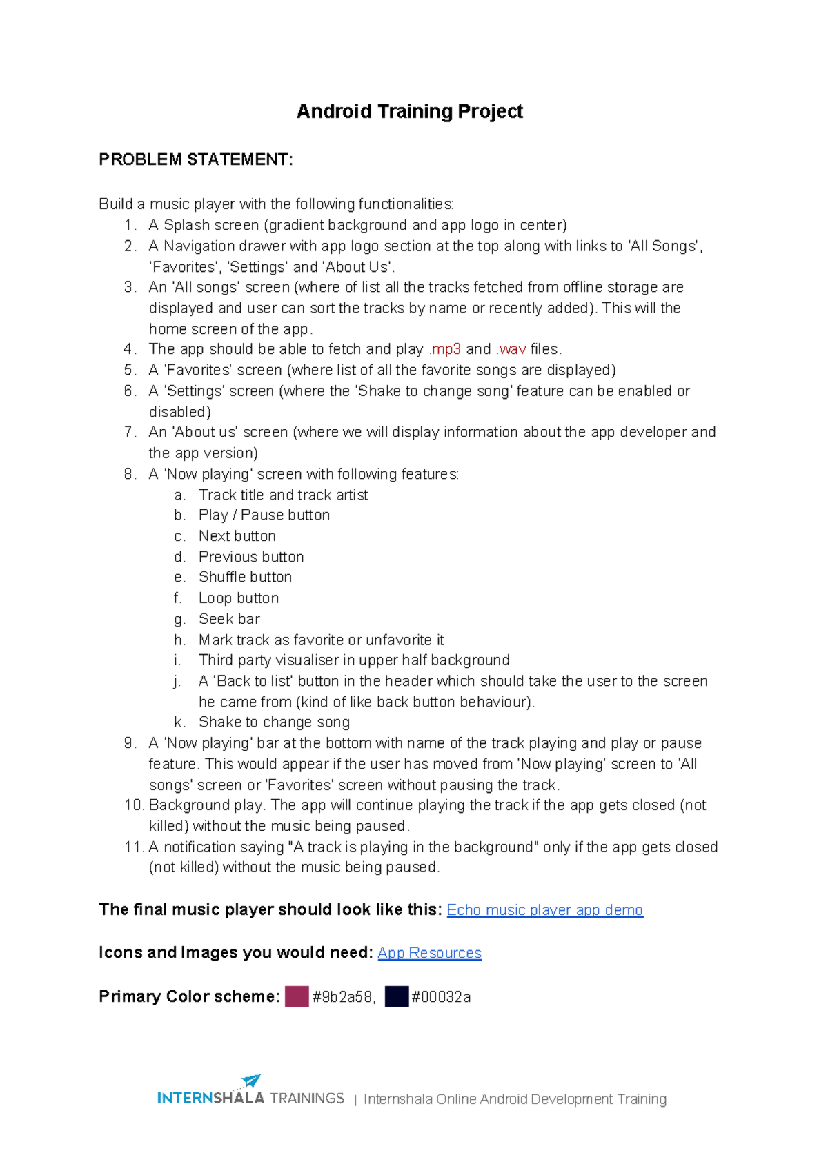 Android Training Project Problem Statement - Android Training Project ...