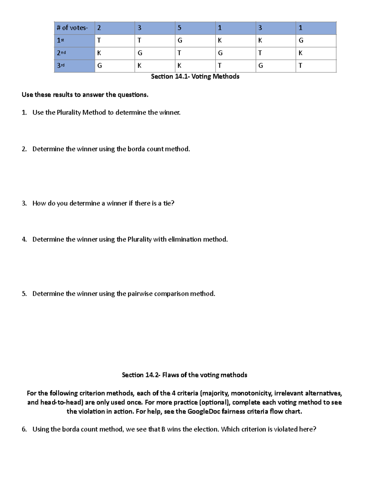 Voting Methods Practice Test: Analysis & Criteria Evaluation - Studocu