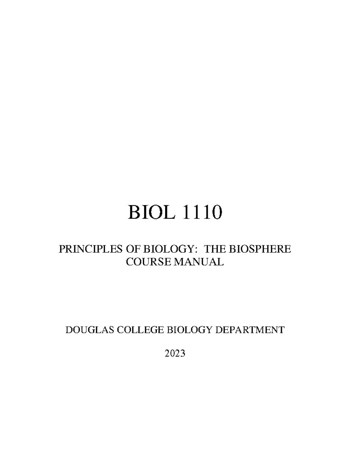 BIOL 1110 Principles of Biology Course Manual and Exam Guidelines - Studocu